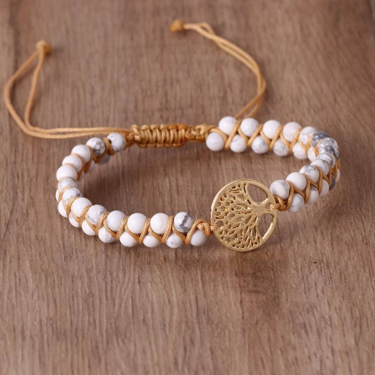 TREE SHAPED PENDANT NATURAL STONE WOVEN BRACELET