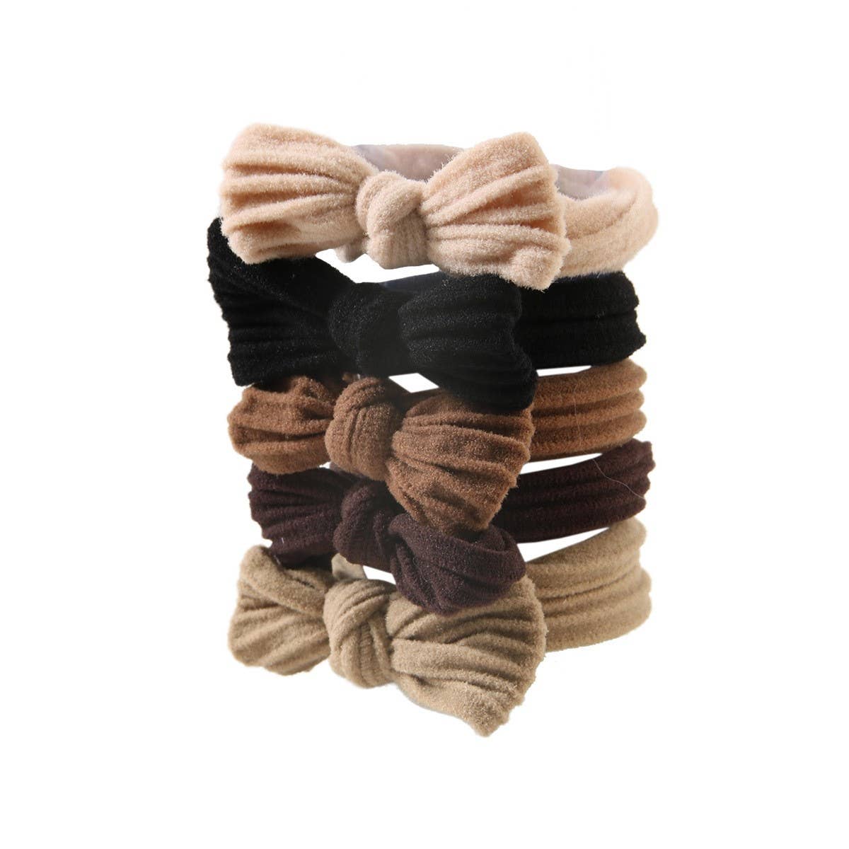 CWAHA1384_BOW HIGH STRETCH HAIR TIE ,5 PACK SET