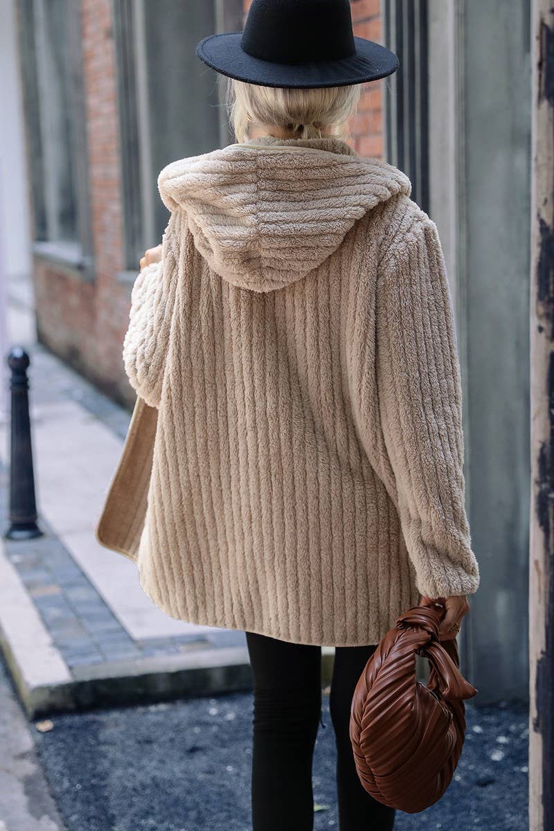 WOMEN HOODED CORDUROY WINTER PLUSH CASUAL JACKET_CWOJA0638