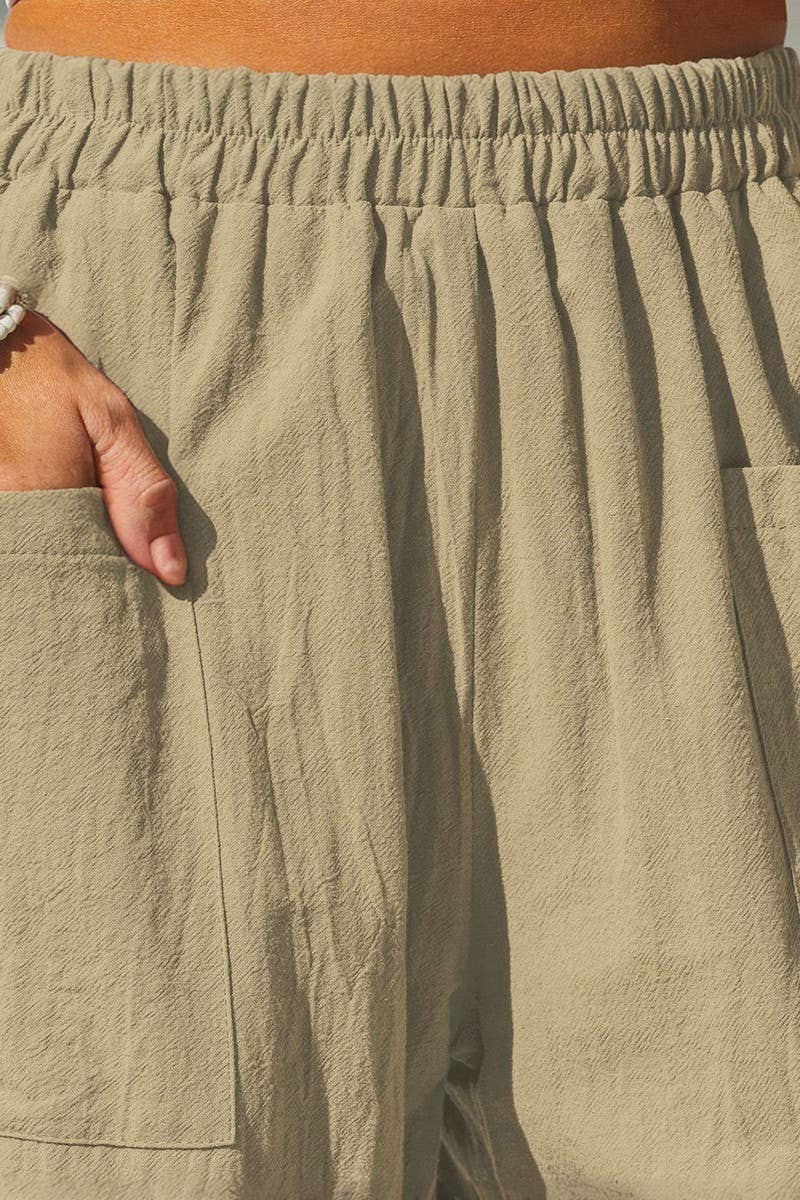 CWBLP01074_2025 WOMEN LINEN COTTON CASUAL PANTS ELASTIC WAIS