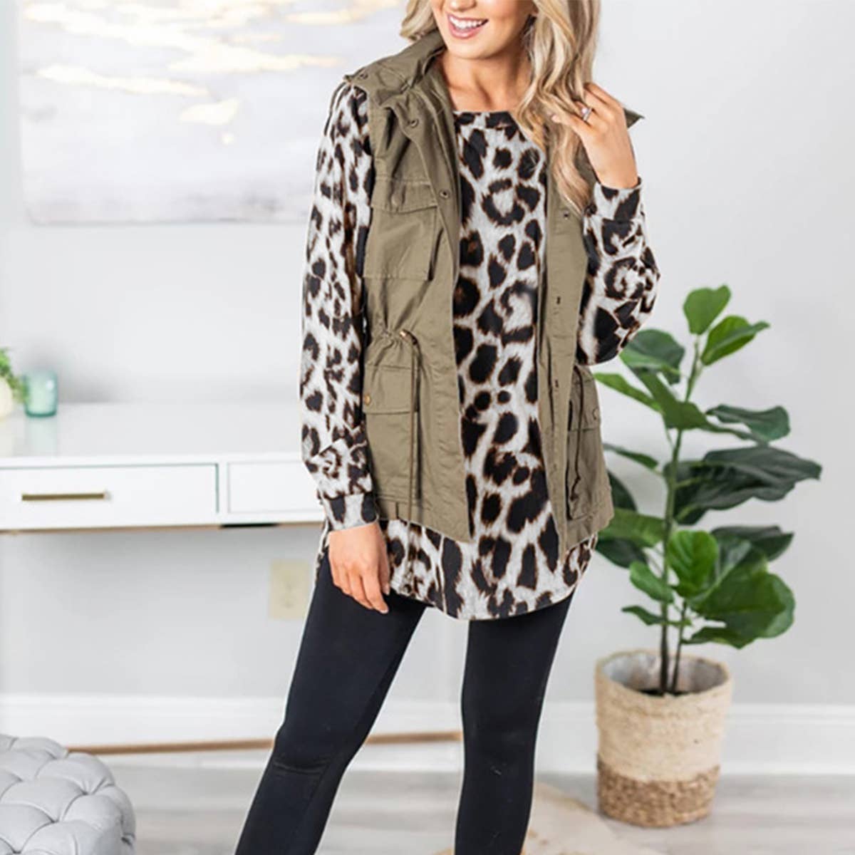 LEOPARD PRINT LOOSE PULLOVER LONG SLEEVE T-SHIRT