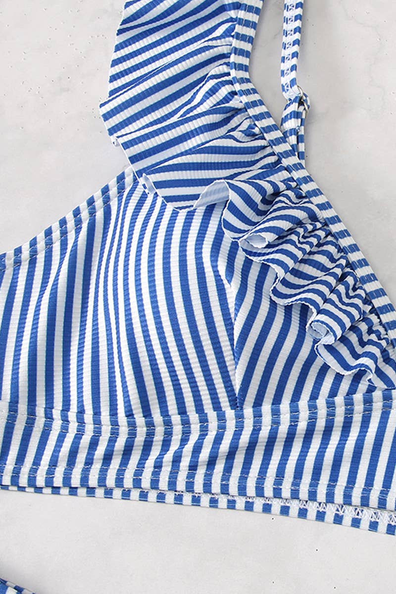 CWMW0794_STRIPED HIGH WAISTED V-NECK RUFFLED SWIMSUIT