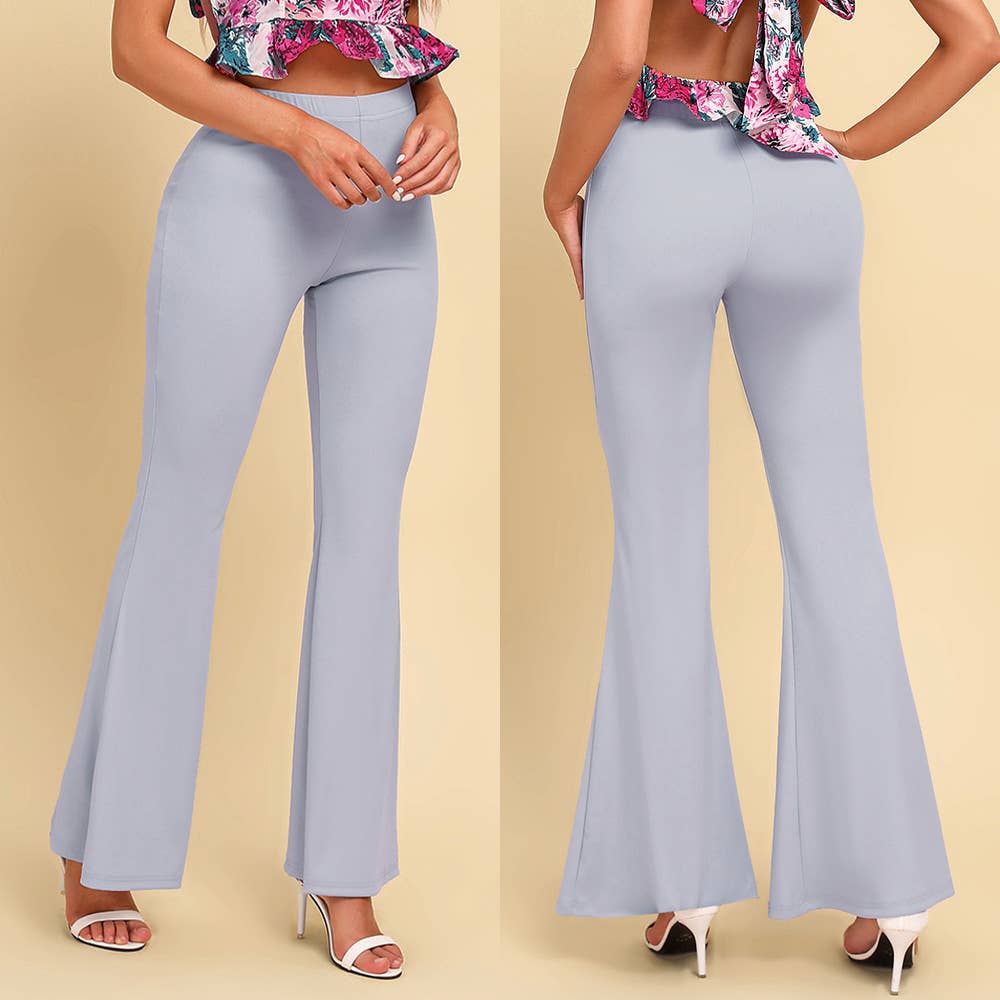 Stylish solid color pants casual bell bottoms