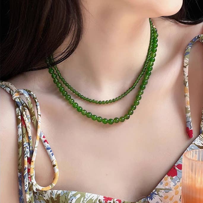 High-end green chalcedony beaded jasper necklace