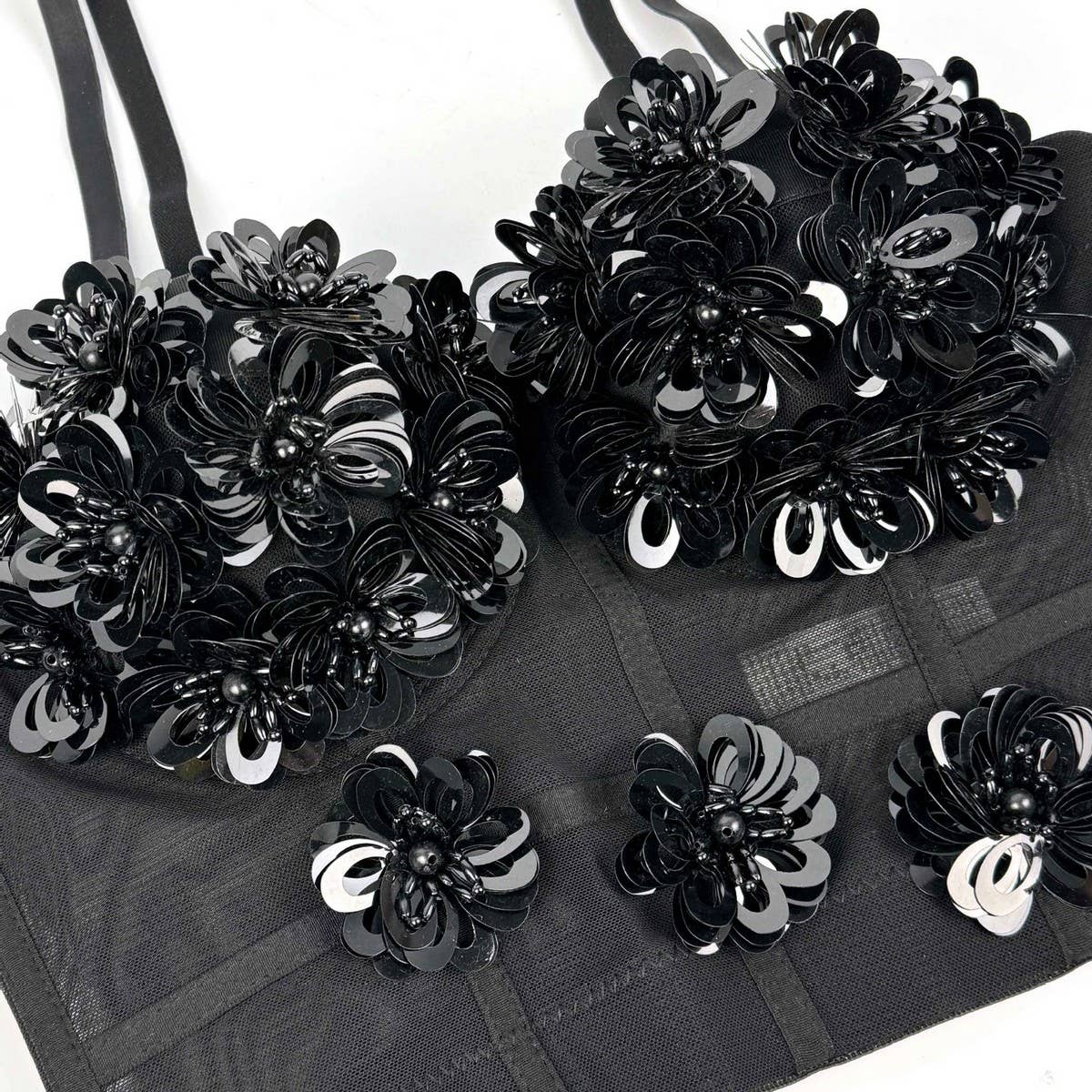 SEXY SEQUINED FLOWER HERRINGBONE CORSET