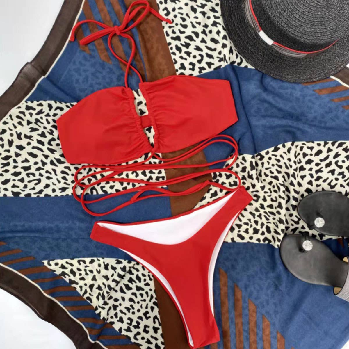 Solid Color Bandage Bikini - Sexy Women's Swimwear_CWMW0167