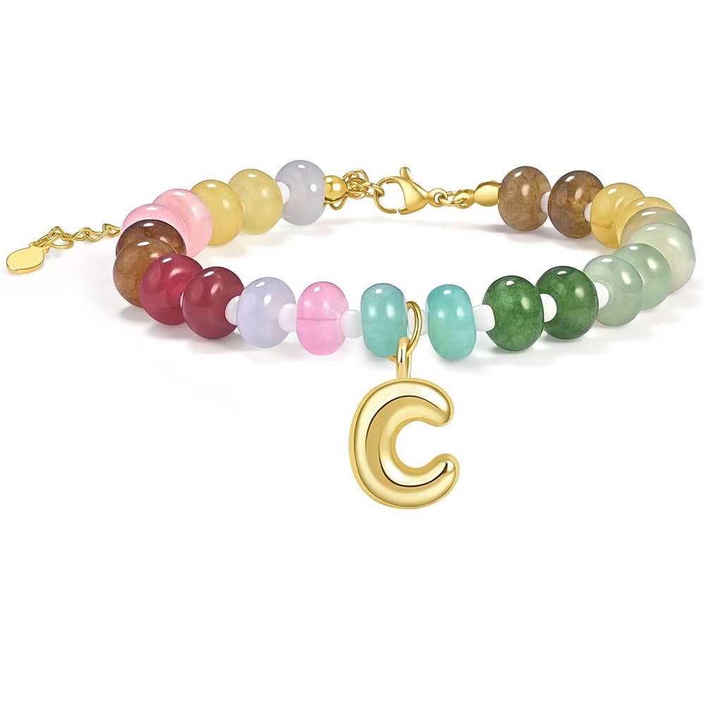 26-letter Dopamine-colored natural stone bracelet
