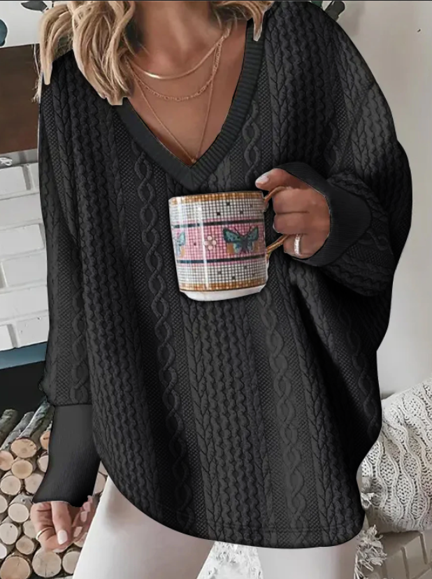 SOLID COLOR KNIT SWEATER V-NECK PULLOVER HOODIE