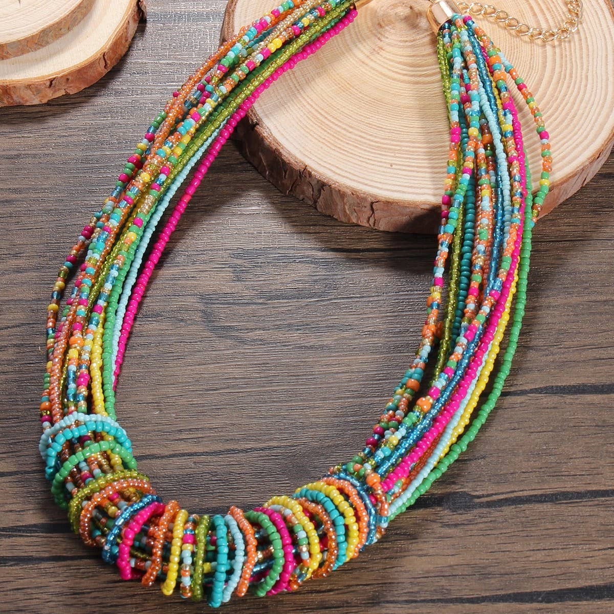 COLORFUL MULTI-LAYERED HANDMADE BEADED NECKLACE