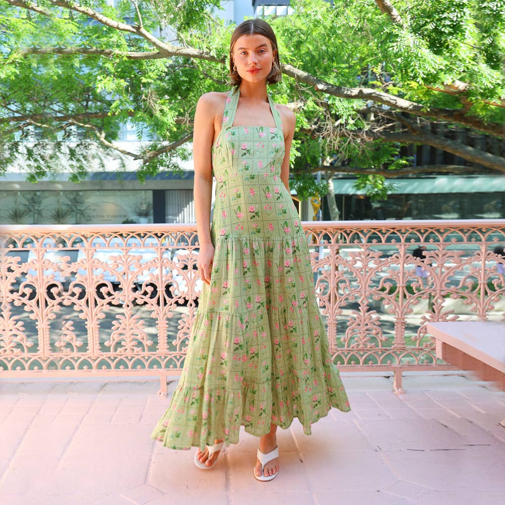 Sexy halter print sleeveless halter long dress