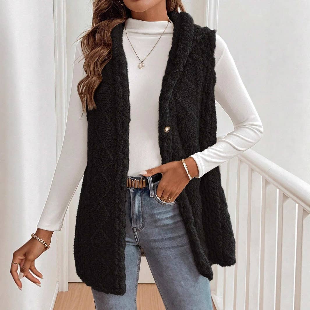 Double-sided plush casual hooded cardigan