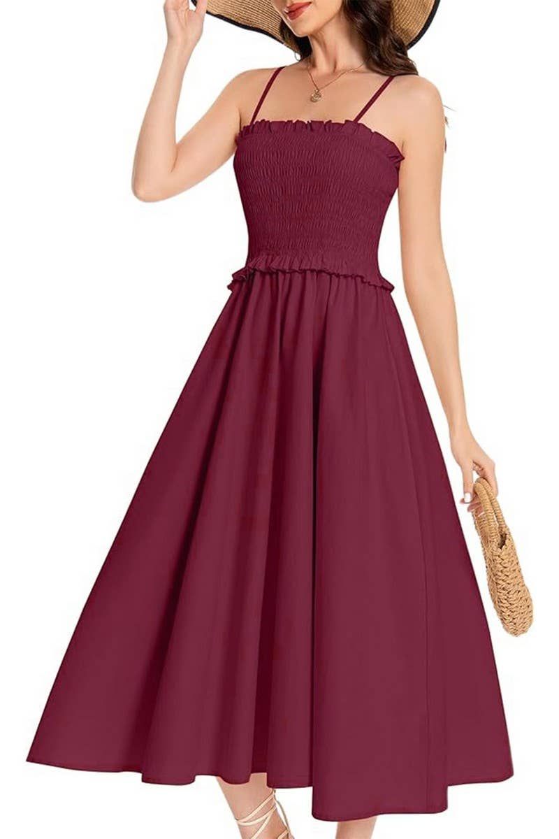 CWDMD5855_SOLID SLIM FIT WAIST TIE STRAP MAXI DRESS
