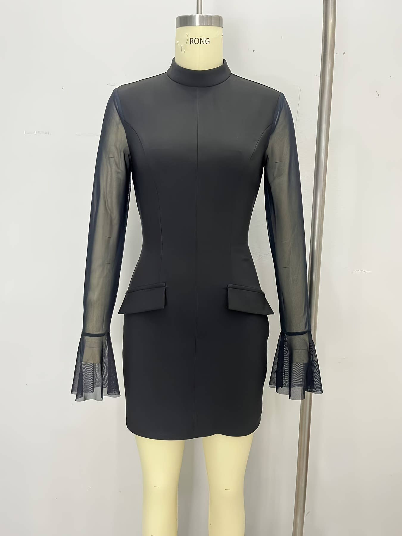 Semi-see-through long-sleeved party fit dress