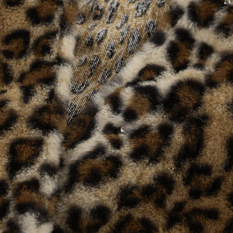 LEOPARD PRINT FUR LAPEL BAGGY VINTAGE ZIP HOODIE