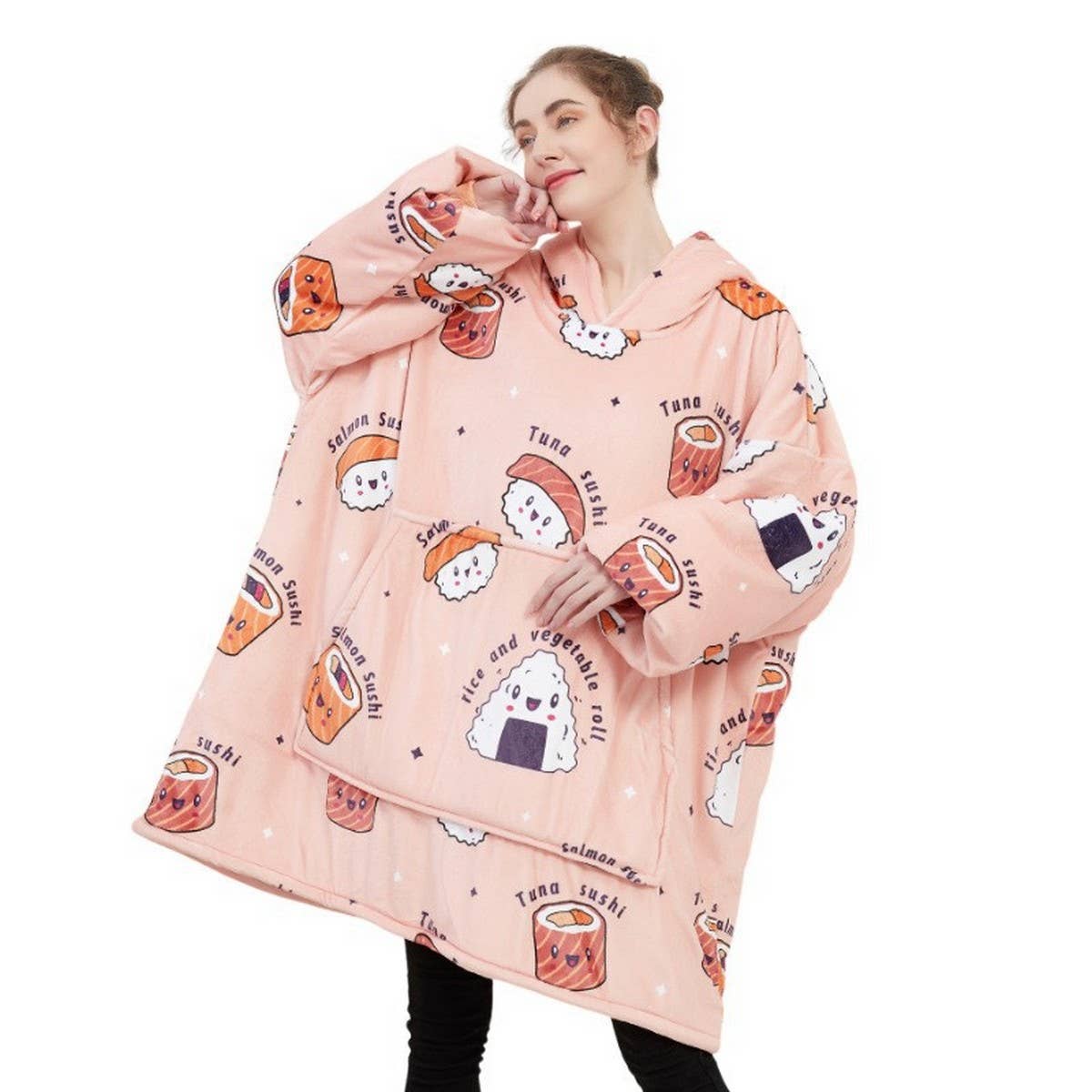Oversized Hoodie Blanket with Cartoon Print_CWMM8984