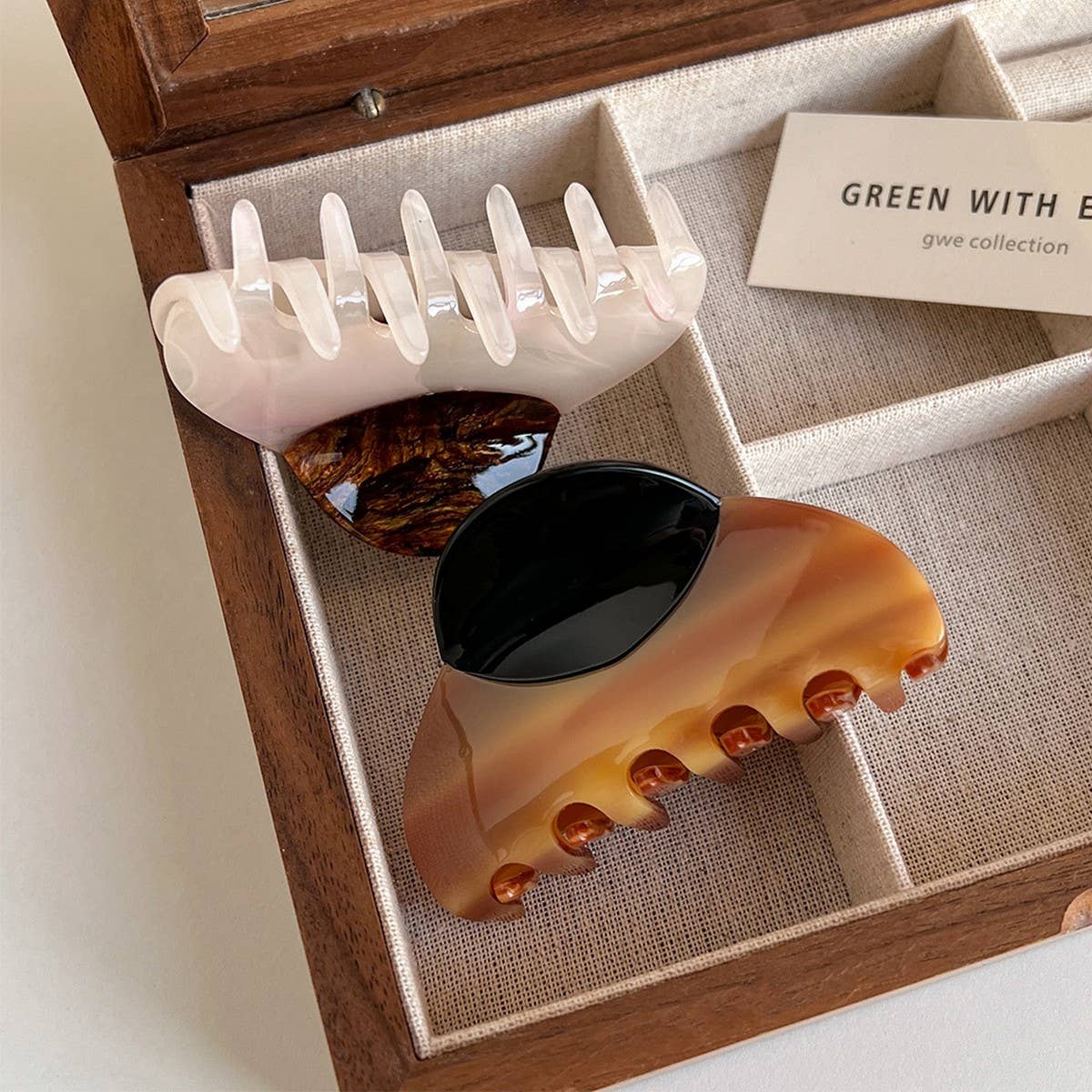 Large Hair Claw 3 Inch, Wood Print Acetate Clip