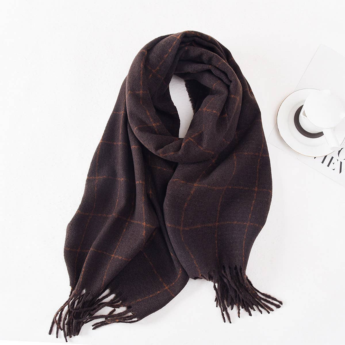 Double-Sided Plaid Scarf for Women - Winter Chic
