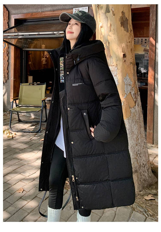 Long hooded and thickened warm padded jacket
