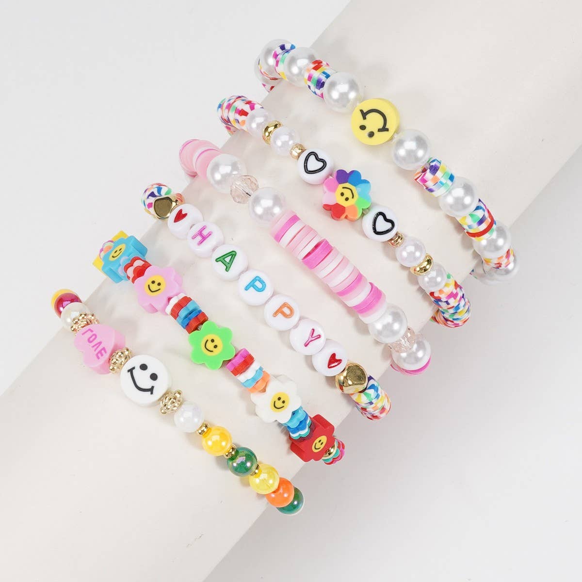 CWAJE05700_CUTE SMILEY RAINBOW BEADED FRIENDSHIP BRACELET
