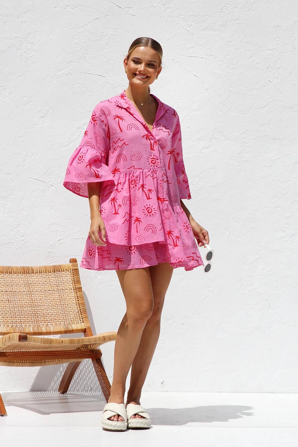 Simple flared sleeve national style loose dress