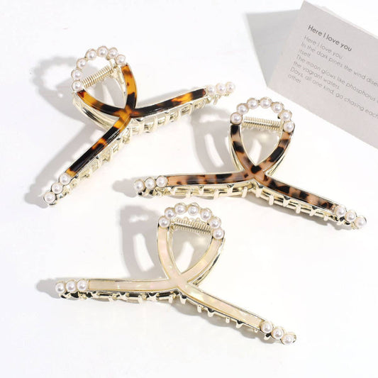 FASHION PERSONALITY LEOPARD PRINT PEARL HAIRPIN_CWAHA2329