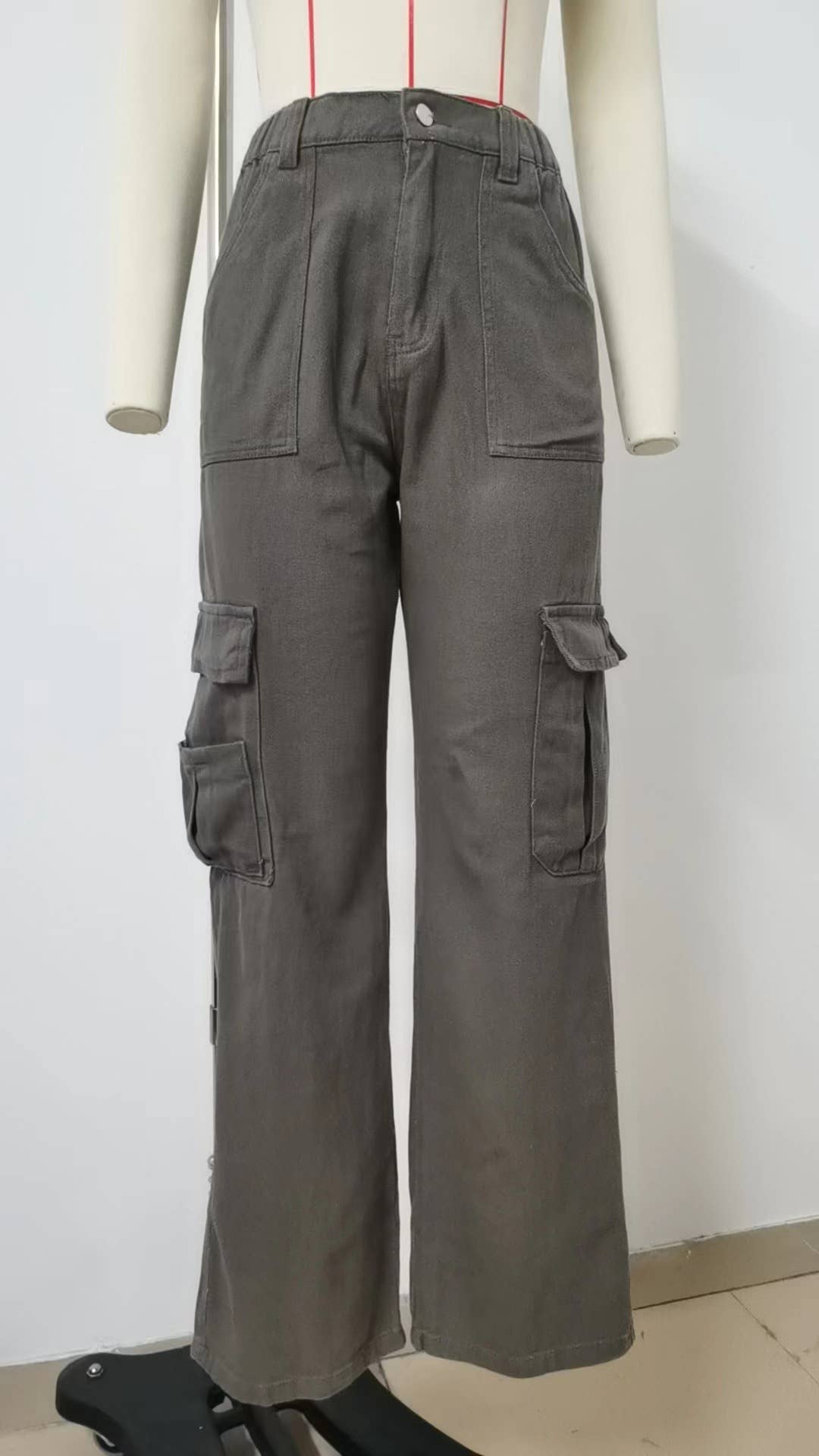 ELASTIC-WAISTED DENIM CASUAL CARGO PANTS