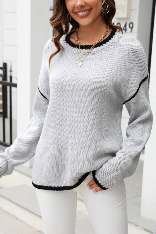 CWOSWL1042_Casual Crew Neck Pullover Long Sleeve Sweater
