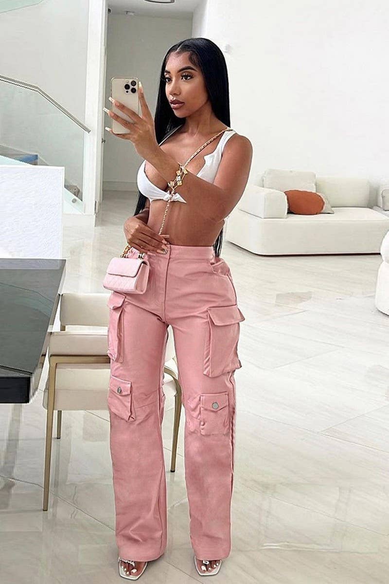 WOMEN HIGH WAIST MULTI POCKET SLIM FIT PANTS_CWBLP0282