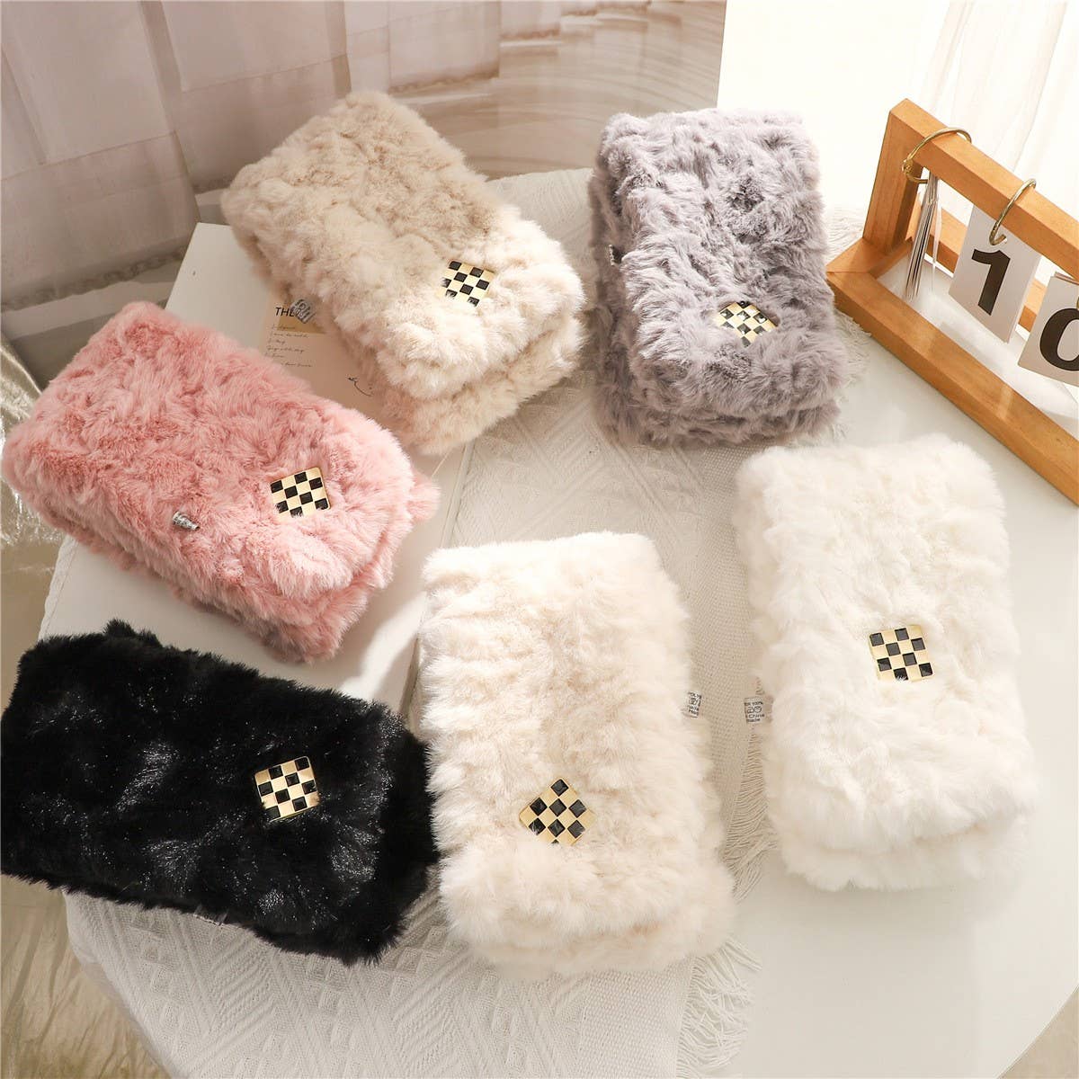 Checkered Sherpa Embossed Cross Scarf for Winter_CWASC1254