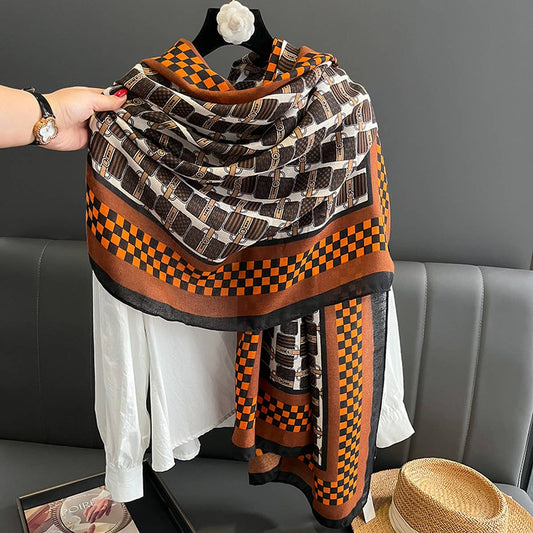 NEW FASHION LETTER CONTRAST COLOR SILK SCARF