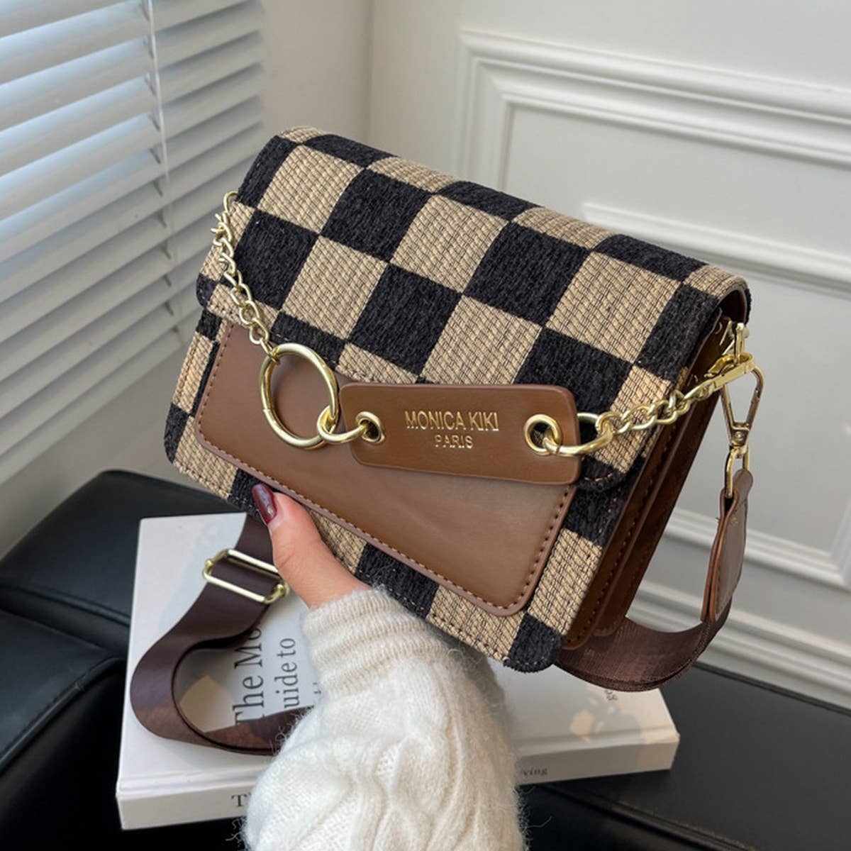 Trendy Checkered PU Crossbody Bag for Women_CWAB1545