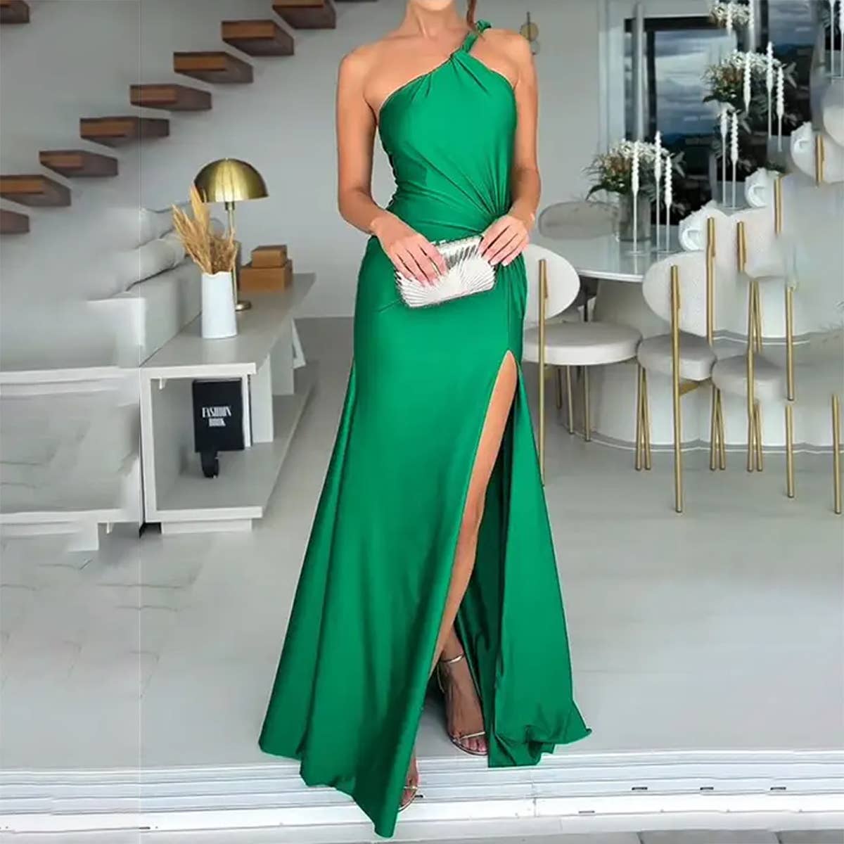 SEXY DIAGONAL SHOULDER SPLIT HOLLOWED-OUT DRESS