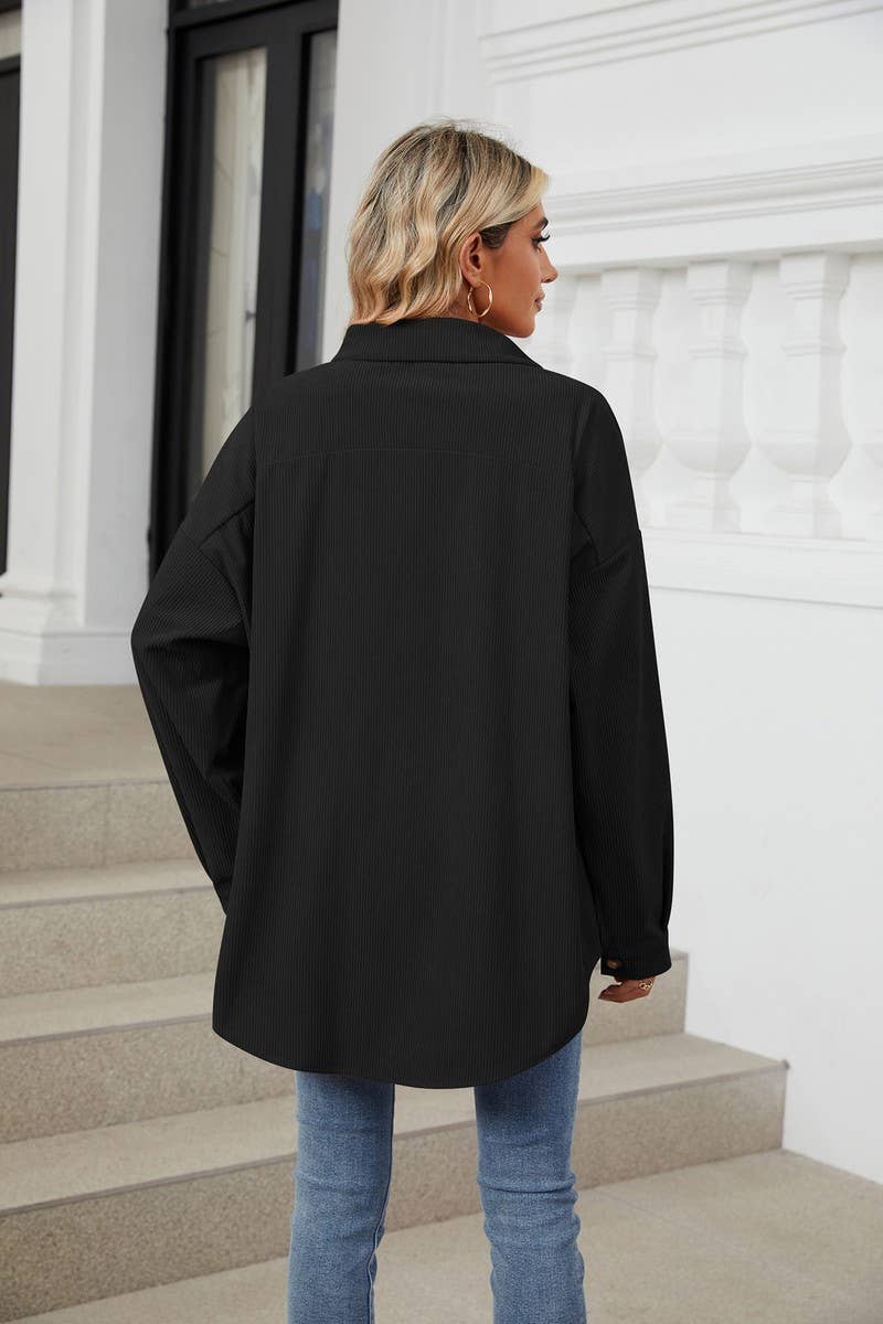 CWOCO0501_LAPEL SOLID COLOR BUTTON LONG SLEEVE SHIRT COAT