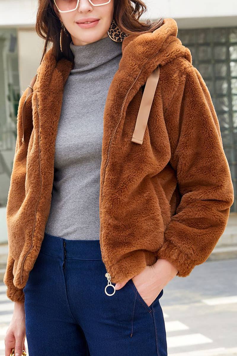 WOMEN'S FLEECE HOODED LONG-SLEEVED THERMAL JACKET