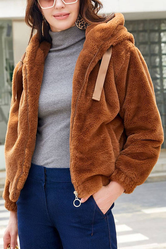 WOMEN'S FLEECE HOODED LONG-SLEEVED THERMAL JACKET