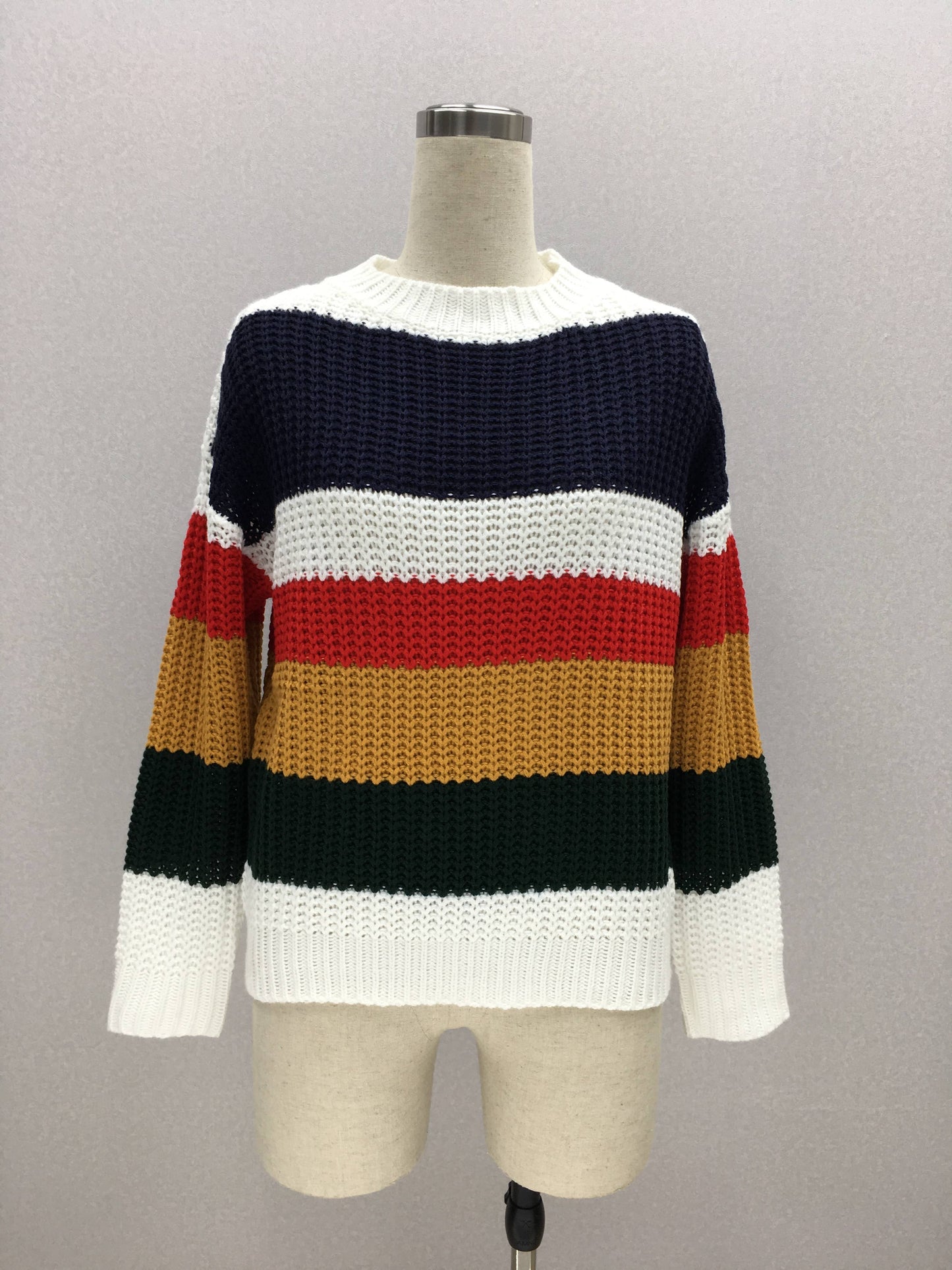 WOMEN'S LOOSE RAINBOW PATCHWORK PULLOVER SWEATER