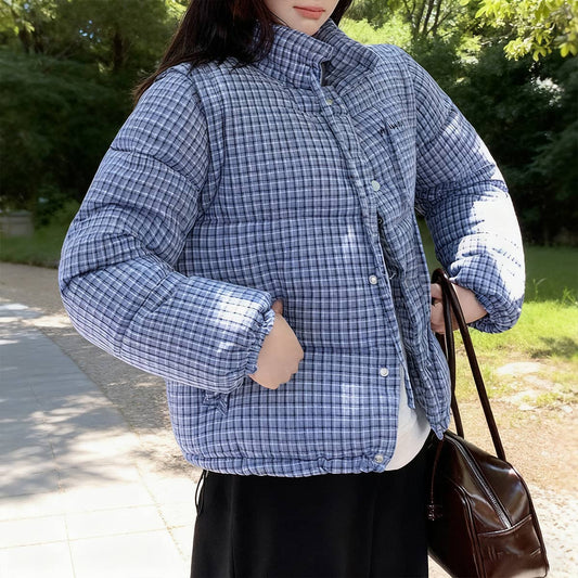 Plaid Collar Short Warm Cotton-Padded Jacket
