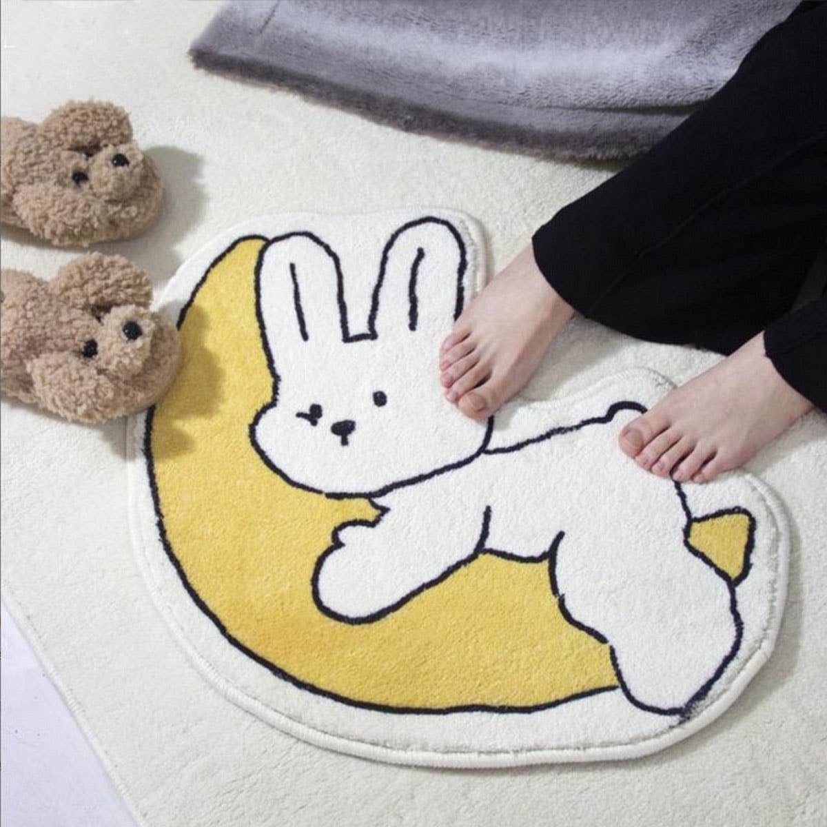 Cute Rabbit Bath Mat, Plush Absorbent Non-Slip Rug