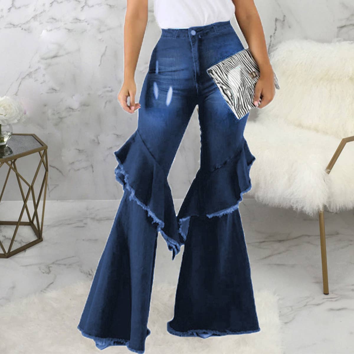 WOMEN FASHIONABLE WIDE LEG PANTS DENIM FLARED PANTS_CWJP0090