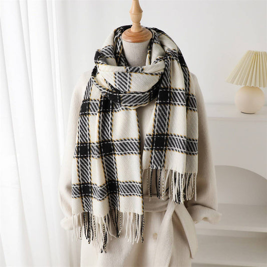 Aesthetic Plaid Fringe Scarf for Fall Winter_CWASC2767
