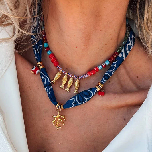 Colorful Dopamine Coral Fish Beaded Sweater Chain