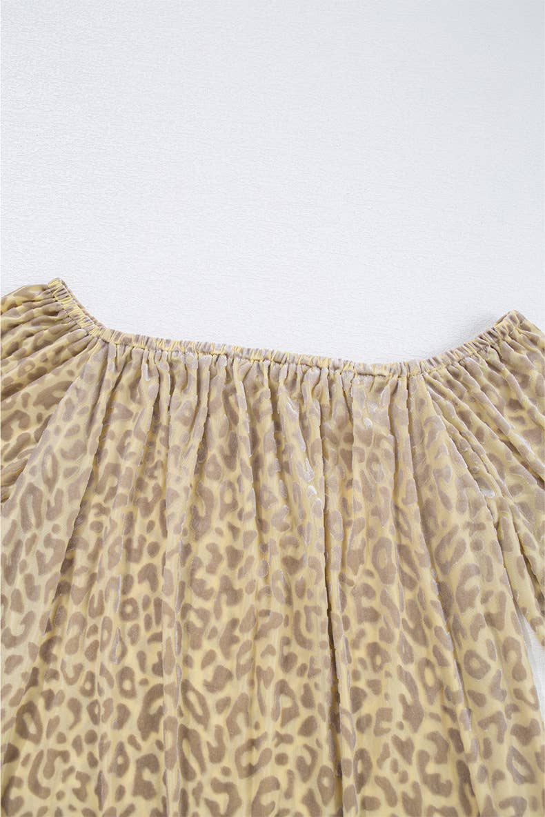 LEOPARD PRINT ONE-LINE SHOULDER PULLOVER
