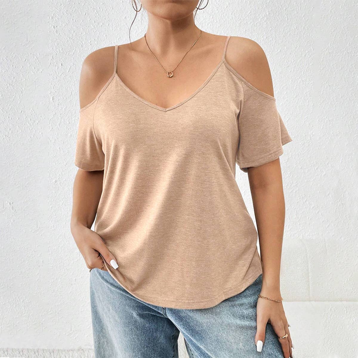 Slim Fit Off Shoulder Cami Tee ??Summer Top_CWTHT0276