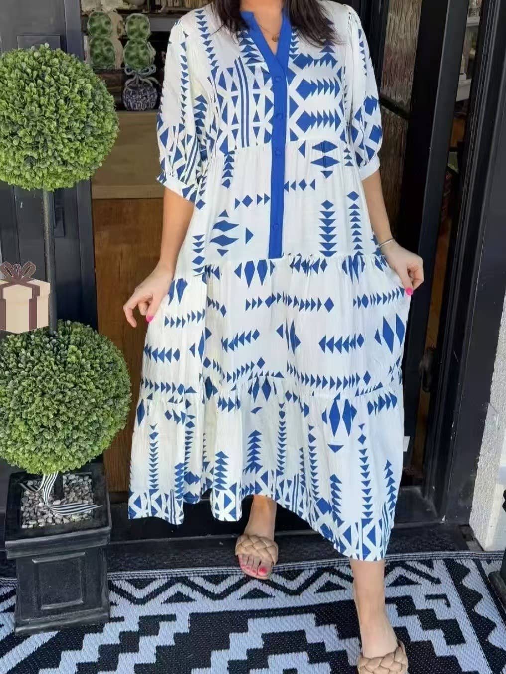 Printed shirt, Bohemian-style loose long dress