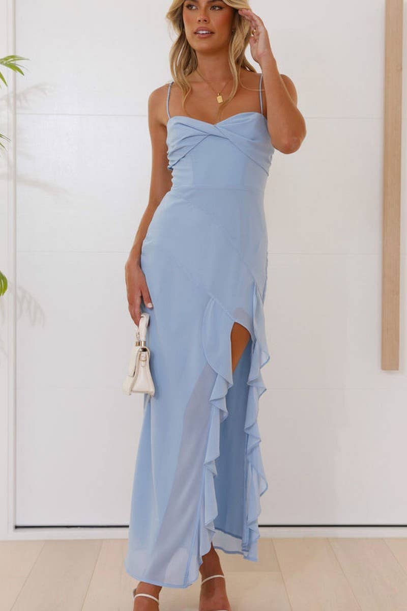 CWDMD5673_SLIM FIT CHIFFON SPAGHETTI STRAP SPLIT DRESS