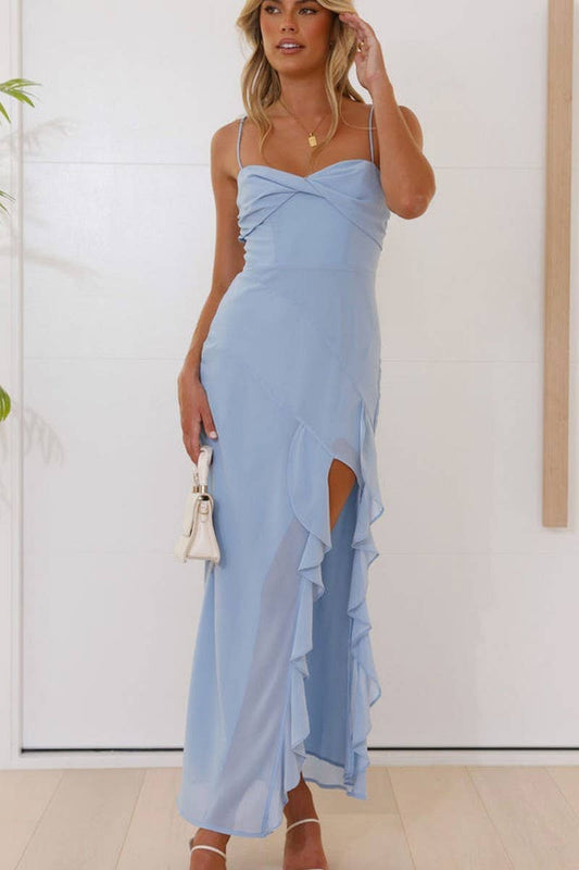 CWDMD5673_SLIM FIT CHIFFON SPAGHETTI STRAP SPLIT DRESS