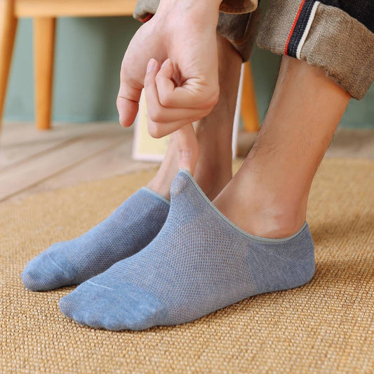 MEN'S SOLID COLOR COTTON ALL-MATCH MESH BOAT SOCKS