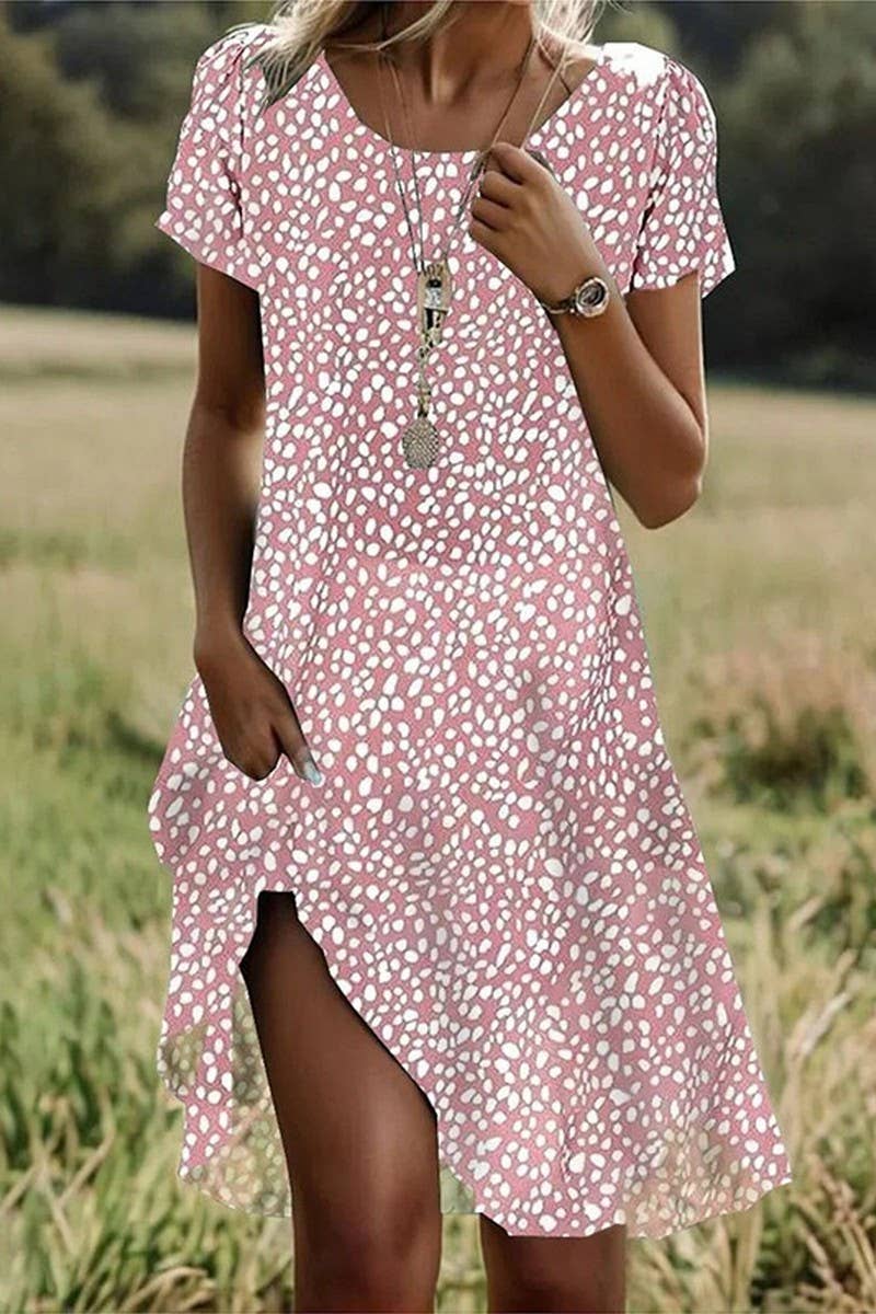 CWDMD5715_SUMMER ARTISTIC ROUND NECK MIDI DRESS