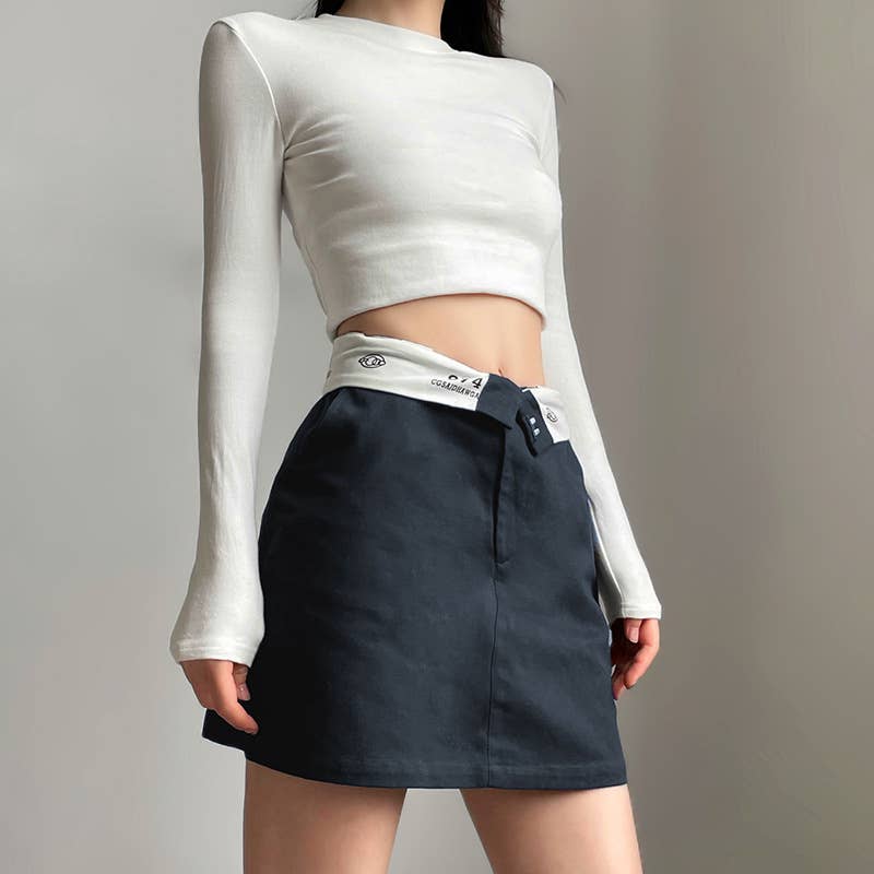 Slimm street fashion high-waisted A-line skirt