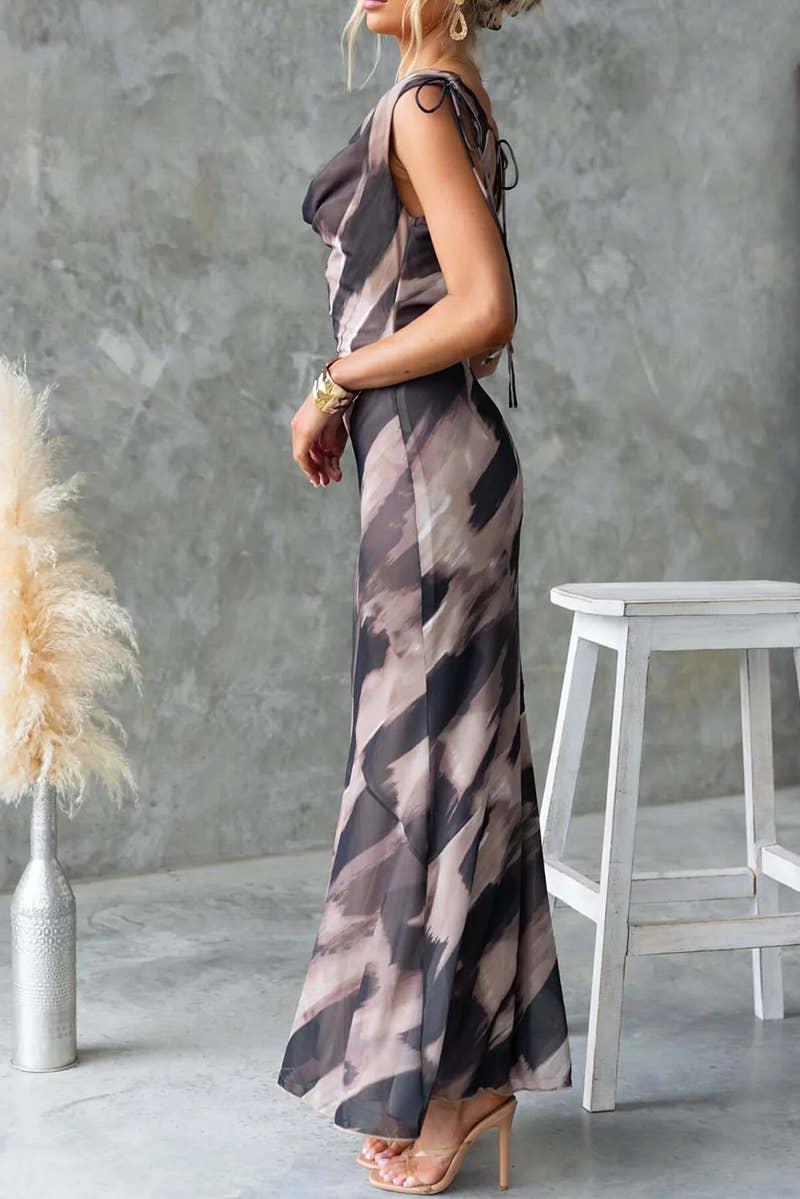 CWDMD5505_SUMMER ELEGANT V-NECK BACKLESS LACE-UP DRESS